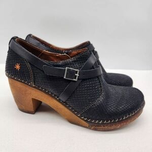 Art Amsterdam Black Leather Women Size 39 Clog Shootie Reptile Textured